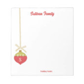 赤レトロクリスマスオーナメントモノグラム ノートパッド (正面)