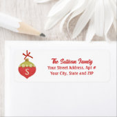 赤レトロクリスマスオーナメントモノグラム ラベル (インサイチュ)