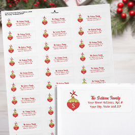 赤レトロクリスマスオーナメントモノグラム ラベル
