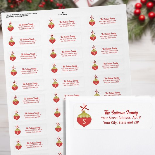 赤レトロクリスマスオーナメントモノグラム ラベル