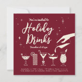 赤レトロクリスマスドリンクとカクテル招待状 招待状 (正面)