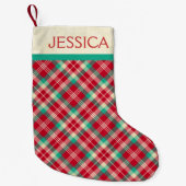 赤レトロクリスマスプレッドパターン スモールクリスマスストッキング (正面)