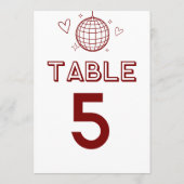 赤レトロディスコGroovy大きなテーブル番号 招待状 (裏面)