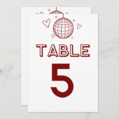 赤レトロディスコGroovy大きなテーブル番号 招待状 (正面/裏面)