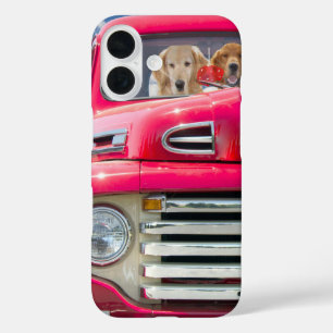 赤レトロトラックのゴールデンレトリバー iPhone 16ケース