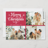 赤レトロメリークリスマスファミリーフォトコラージュ シーズンカード (正面)