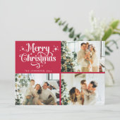 赤レトロメリークリスマスファミリーフォトコラージュ シーズンカード (スタンド正面)