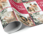 赤レトロメリークリスマスファミリー3フォトコラージュ ラッピングペーパー (ロールコーナー)