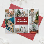 赤レトロメリークリスマスフォトコラージュ シーズンカード<br><div class="desc">メリークリスマス!このカスタマイズ可能なクリスマスカードで家族や友人に休日の挨拶を送る。レトロなタイポグラフィとコラージュテンプレートを備えている。詳細を追加して、このフォトコラージュクリスマスカードをパーソナライズ。この赤いクリスマスカードは他の色やカードストックで利用可能である。一致するアイテムが使用可能。</div>