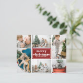 赤レトロメリークリスマスフォトコラージュ シーズンポストカード (スタンド正面)