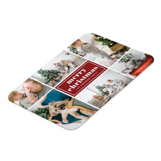 赤レトロメリークリスマスフォトコラージュ マグネット (左側)
