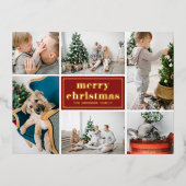 赤レトロメリークリスマスフォトコラージュ 箔シーズンポストカード (正面)