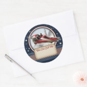 赤レトロロケット名タグステッカー ラウンドシール (封筒)