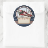 赤レトロロケット名タグステッカー ラウンドシール (バッグ)