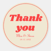 赤レトロヴィンテージ結婚タイポグラフィ感謝していのあなた ラウンドシール (正面)