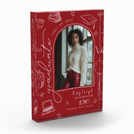 赤レトロ手描き卒業写真ブロック フォトブロック (左)