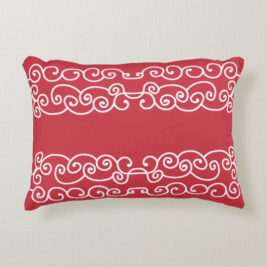 赤レンガで白い巻物 アクセントクッション (正面)