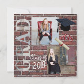 赤レンガの壁の写真 – 卒業 招待状 (正面)