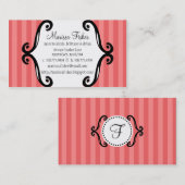 赤レンガ色のチャーミングでストライプのなお母さん呼出し/ コーリングカード (正面/裏面)