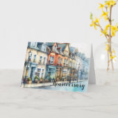 赤レンガ通りシーン - ハッピー ハウスアバサリー カード (黄色い花)