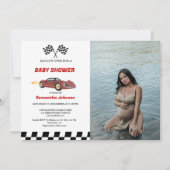 赤レースカーボーイベビーシャワー 招待状 (正面)