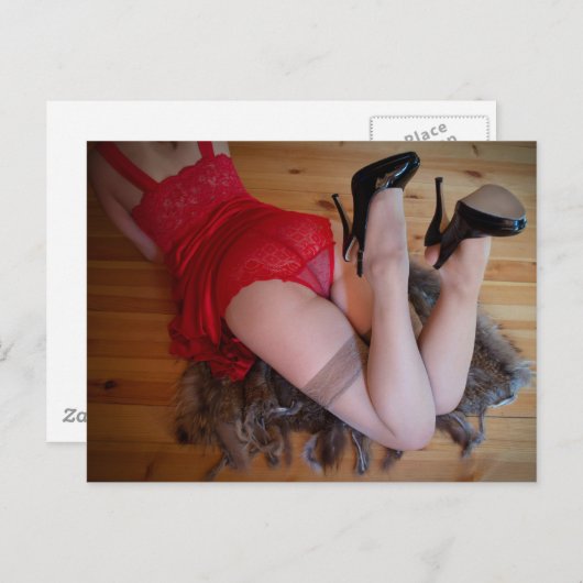 赤レースランジェリー写真はがき ポストカード (正面/裏面)