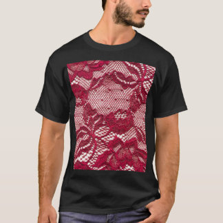 赤レース:弾性ジャカードテキスタイル。 Tシャツ