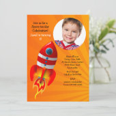 赤ロケット写真誕生日パーティーの招待 招待状 (スタンド正面)