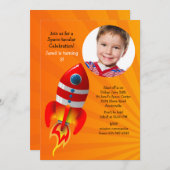 赤ロケット写真誕生日パーティーの招待 招待状 (正面/裏面)