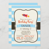 赤ロケット宇宙船;ライトブルーストライプ 招待状 (正面/裏面)