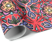 赤ロシアのフォークアートフローラプリント民族織物 ラッピングペーパー (ロールコーナー)