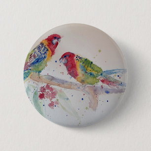 赤ロセラパロットウォーター絵画カラー 缶バッジ