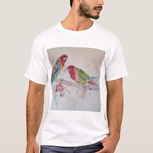 赤ロセラパロットウォーター絵画カラー Tシャツ (正面)