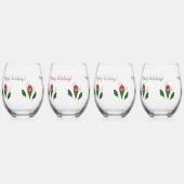 赤ロパーソナライズされたーズ&ホリーホリデイ ステムなしワイングラス (正面)