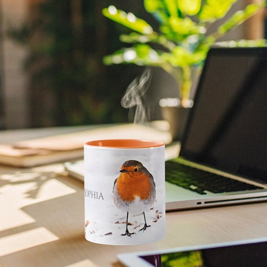 赤ロビンの鳥の雪の名前 マグカップ