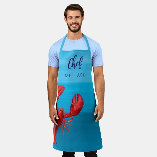 赤ロブスターブルーシークロウフィッシュ煮沸パーティーシェフ調理師 エプロン (着用した状態)