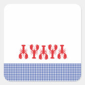 赤ロブスターブルーホワイトギンガム海岸ステッカー スクエアシール (正面)