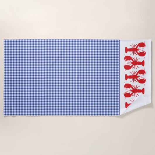 赤ロブスターブルーホワイトチェック沿岸旅行 ビーチタオル (正面)