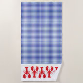 赤ロブスターブルーホワイトチェック沿岸旅行 ビーチタオル (正面)