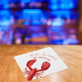 赤ロブスター白い夏の名前パーティー スクエアペーパーコースター