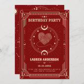 赤ロマンスタロットボーホミスティックムーンバースデー 招待状 (正面/裏面)