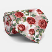 赤ロマンチックなバラパターン ネクタイ (ロール)