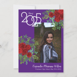 赤ローズパープル写真卒業発表 招待状