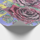 赤ローズパープル春の花水彩包み ラッピングペーパー (角)