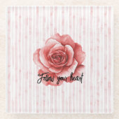 赤ローズピンクストライプ色 ガラスコースター (正面)