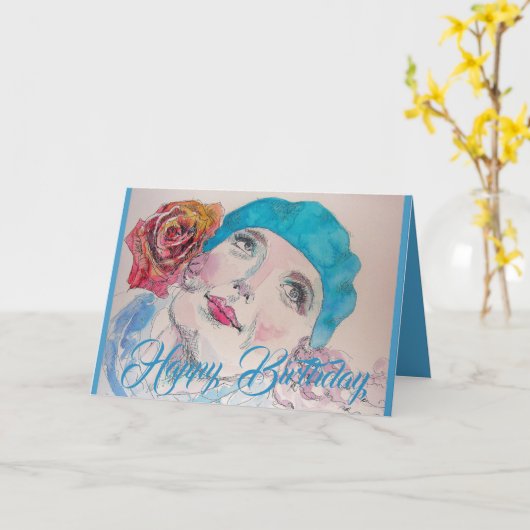 赤ローズベレーウォーターのカラー誕生日カード付き女の子 カード (黄色い花)