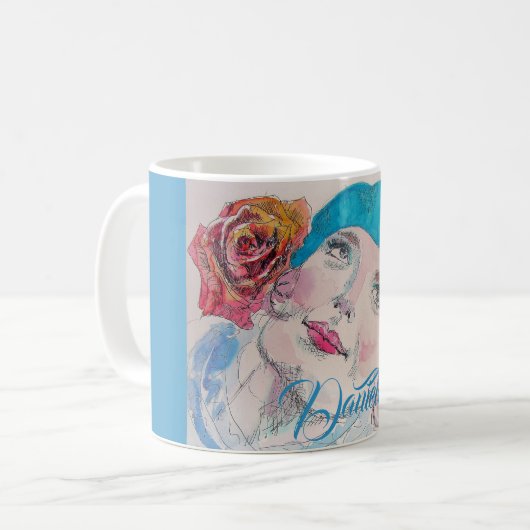 赤ローズベレーウォーターのカラー誕生日カード付き女の子 コーヒーマグカップ (正面左)