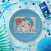 赤ローズベレーウォーターのカラー誕生日カード付き女の子 ペーパープレート (パーティー)