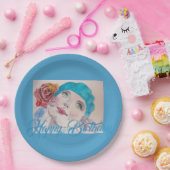 赤ローズベレーウォーターのカラー誕生日カード付き女の子 ペーパープレート (パーティー)