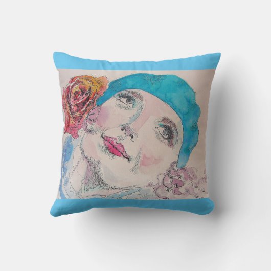 赤ローズベレーウォーターティール(緑がかった色)クッション付き女の子 クッション (裏面)